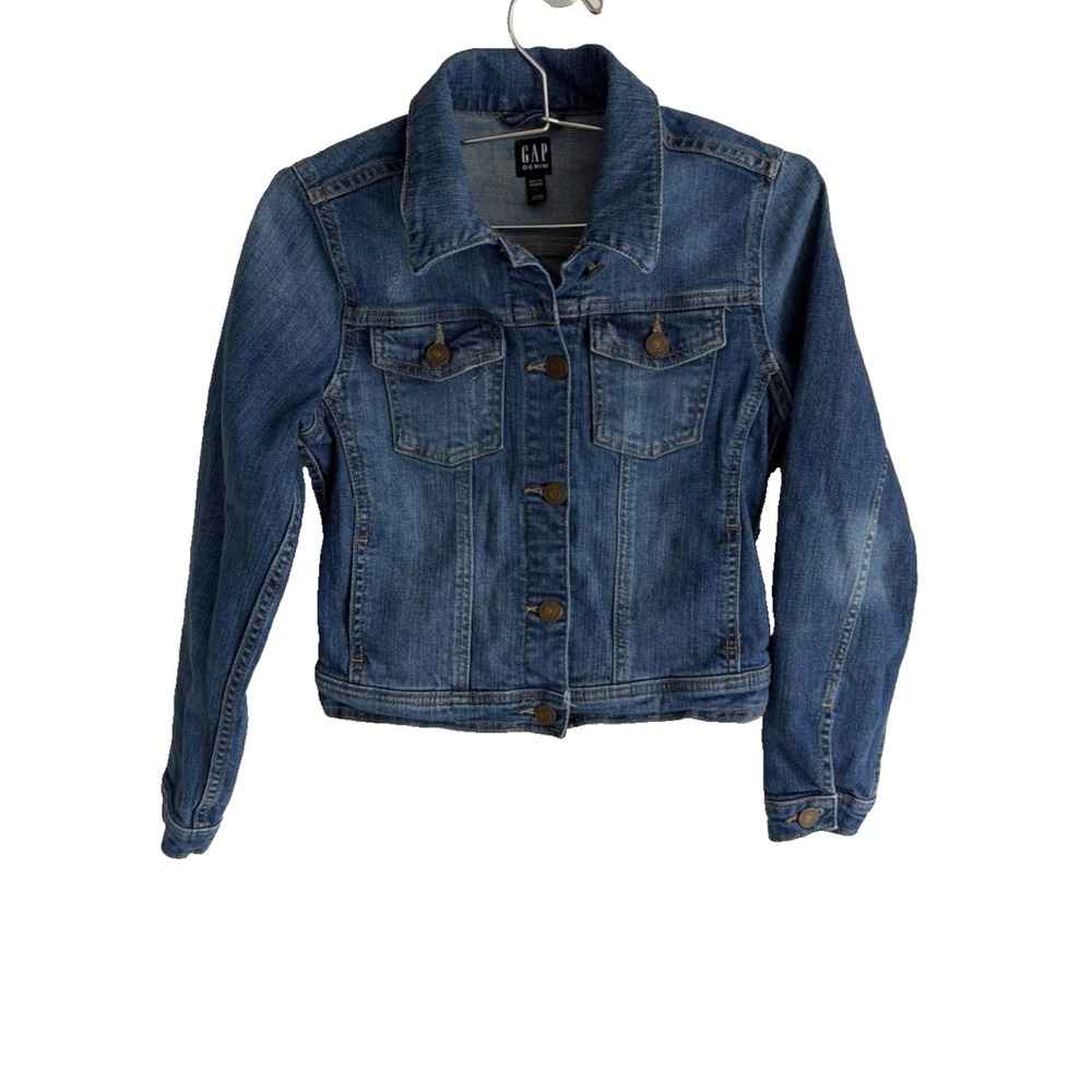 VTG Style GAP Denim Girl Large Jacket Med Wash Classic Trucker Shrunken Fit